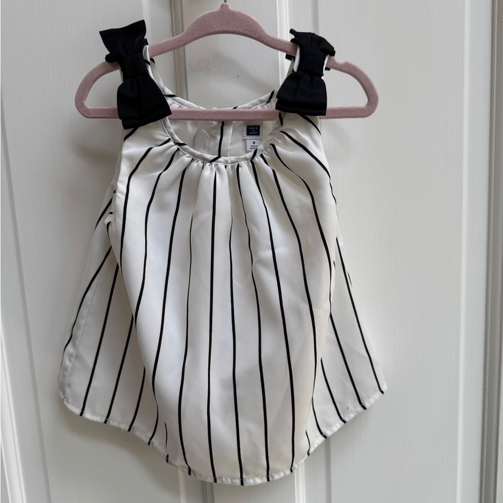 NWOT Janie and Jack 3T Girls Black & White Striped Sleeveless Blouse with Bows